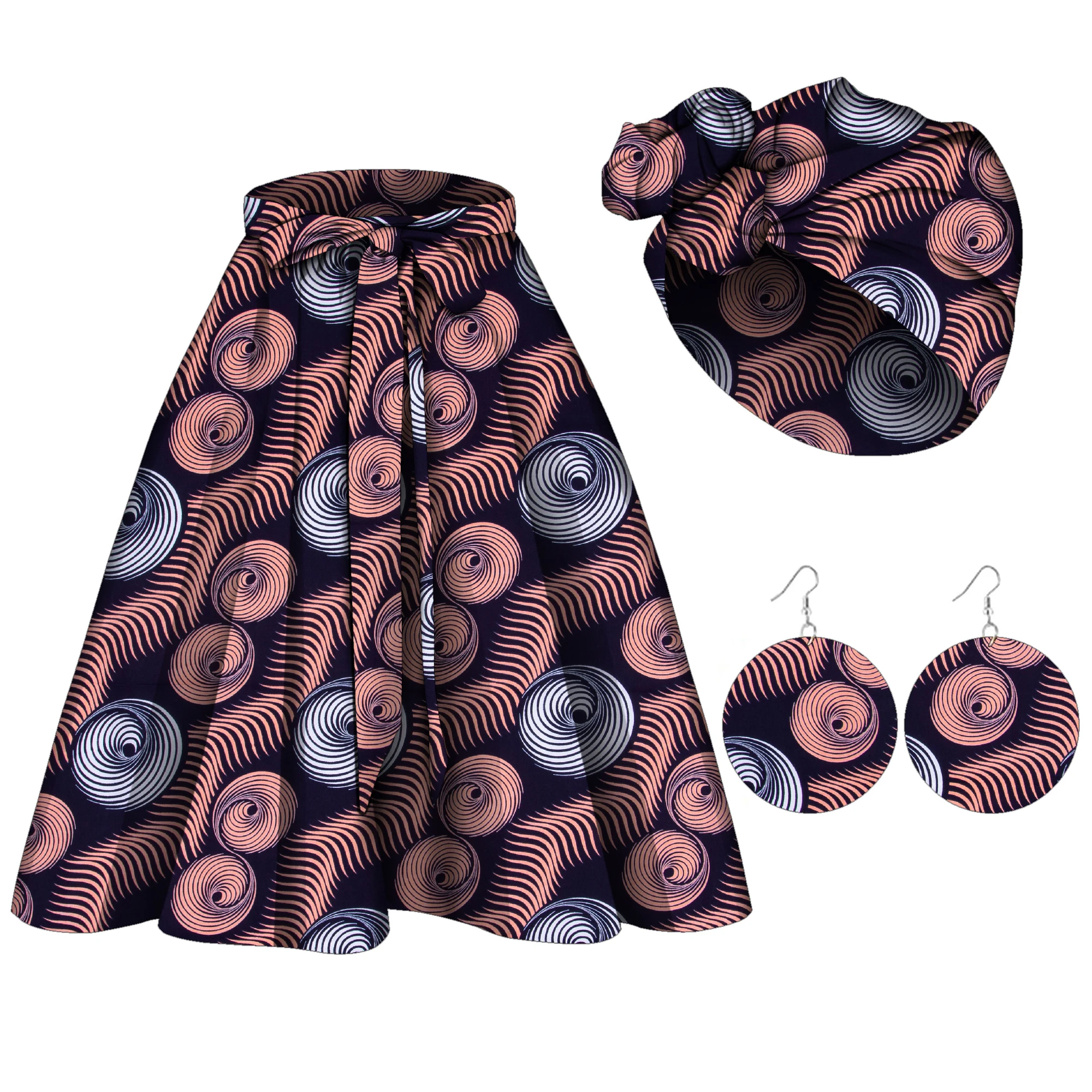 African Women\'s Skirt Headscarf Earrings Combination Fashionable and Versatile Women\'s Clothing WY10505