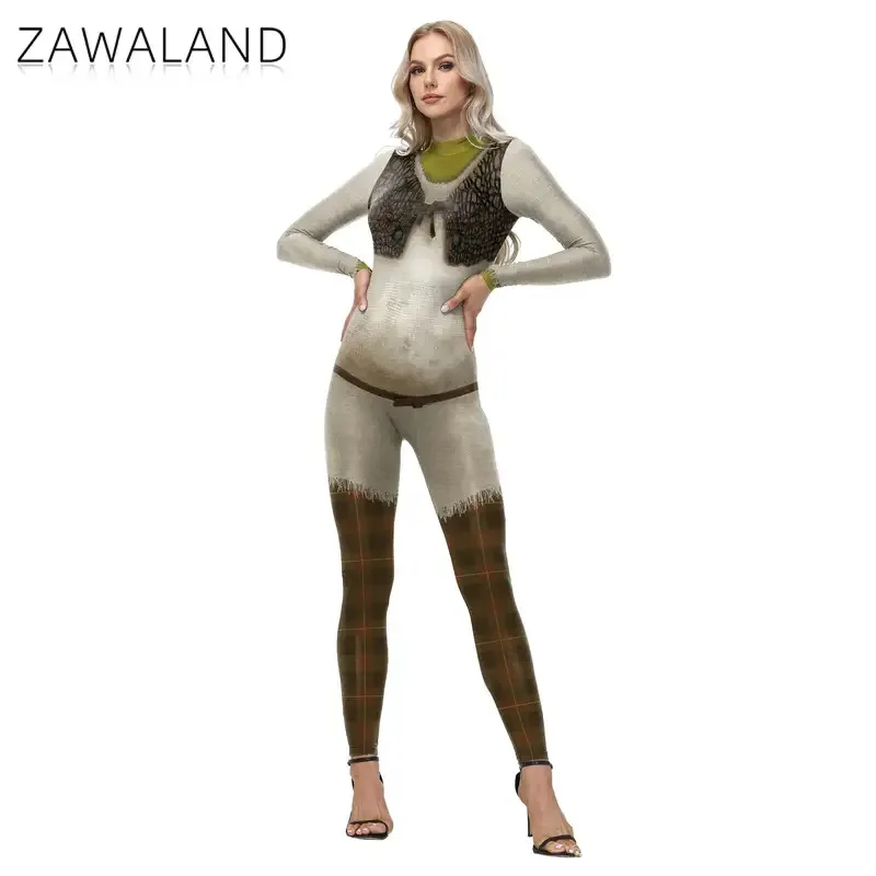 Zawaland فيلم الأخضر الوحش تأثيري ازياء طويلة الأكمام بذلة النساء الرجال فستان حفلة الهالوين Zentai ارتداءها dpoa ؛ 5