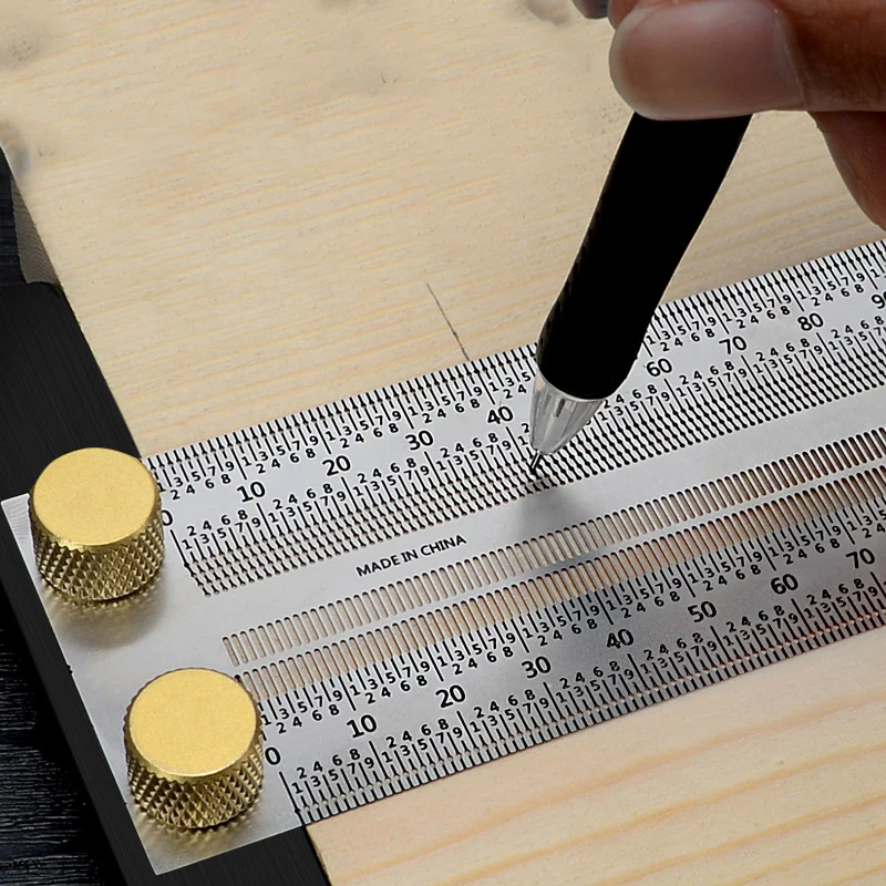 1pc Woodworking ruler High-precision Line Scribe T-type Ruler Hole Scribing Ruler Stainless Mark Line Gauge Measuring Tools