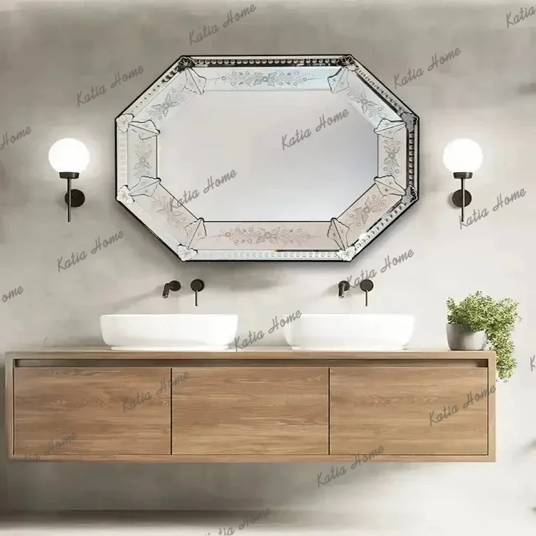 Restaurant Decoration Wall-Mounted Artistic Mirror Venice Retro Style Hotel Bathroom High-Definition Vanity Mirror Customization