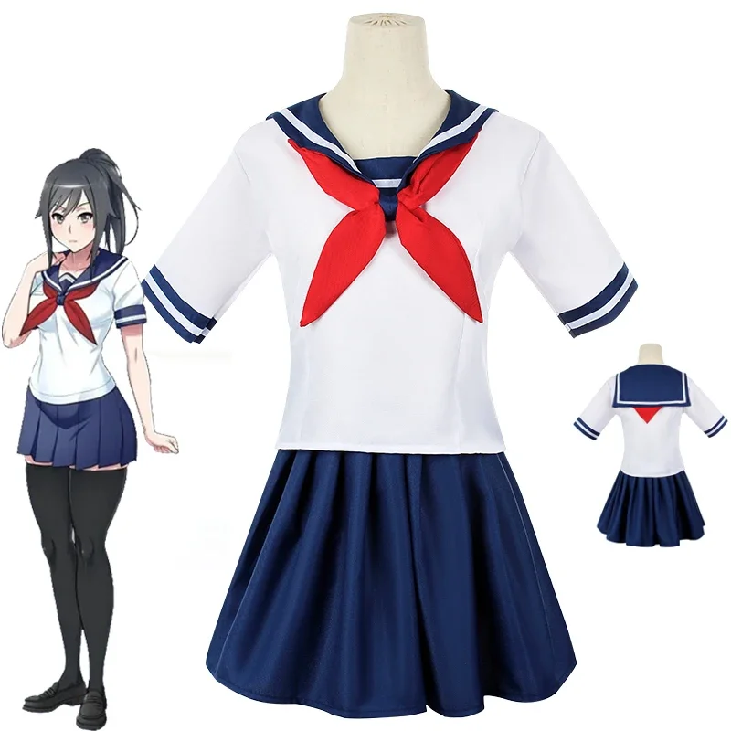 Game Yandere Simulator Ayano Aishi cosplay costumes anime girls JK uniform outfit sailor T-shirt with skirt black dress party