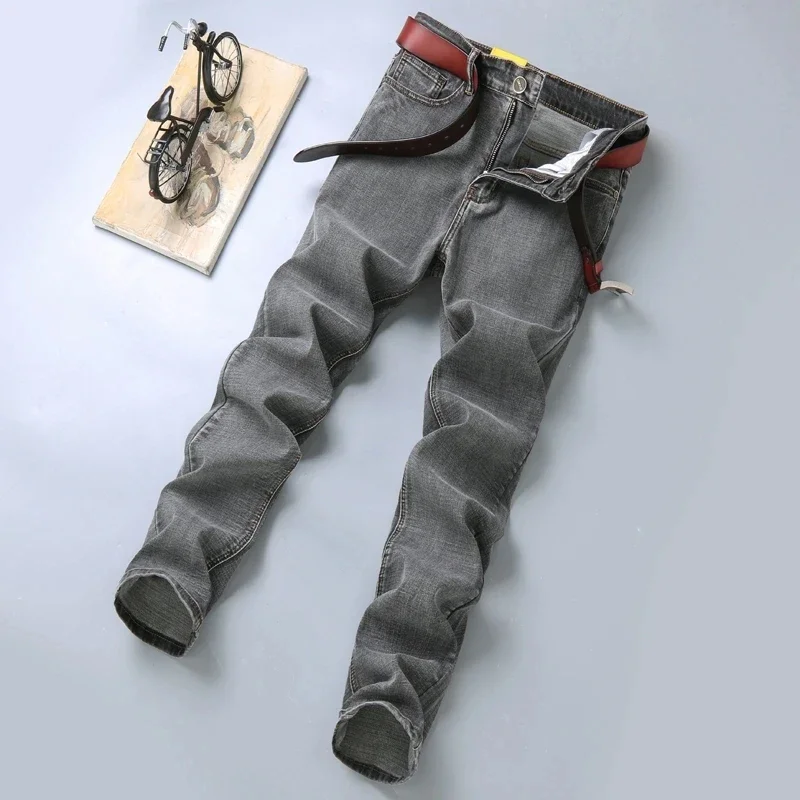 2024 Spring and Autumn Top Brand Men's Fashion Business Casual Stretch Slim Jeans Classic Trousers Denim Pants Male Black Blue