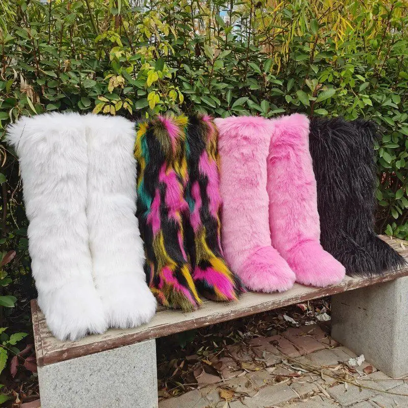 Hot Mongolian Fur Boots Factory Fast Delivery Winter Ladies Snow Shoes Faux Fur Boots Fake Fur Long Boots For Women And Kids