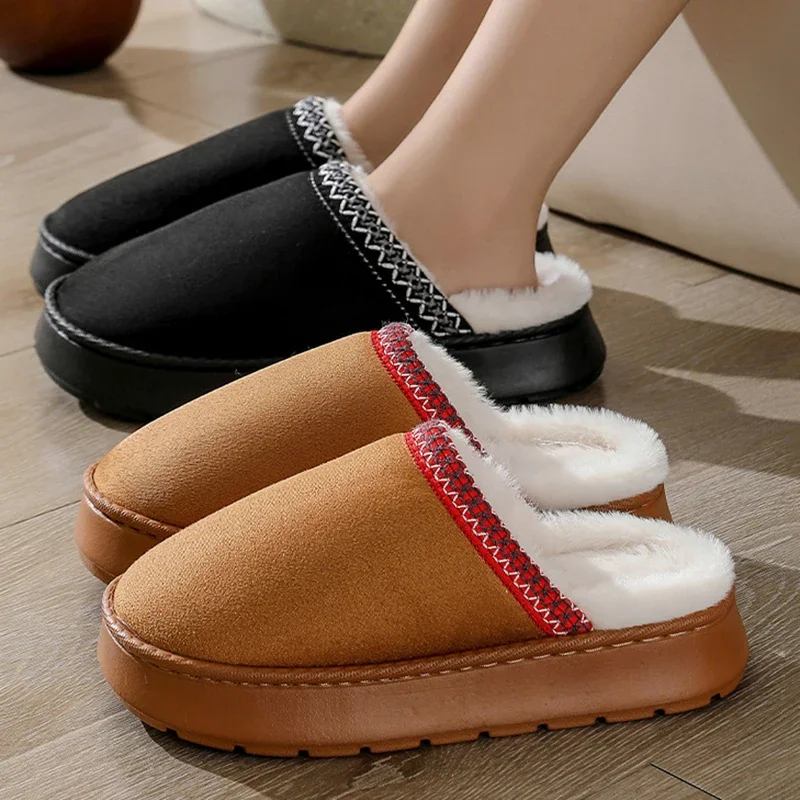 

Fashion Thick Platform Fluffy Slippers for Women Winter Plush Warm House Slippers Woman Thick Sole Non Slip Unisex Indoor Shoes
