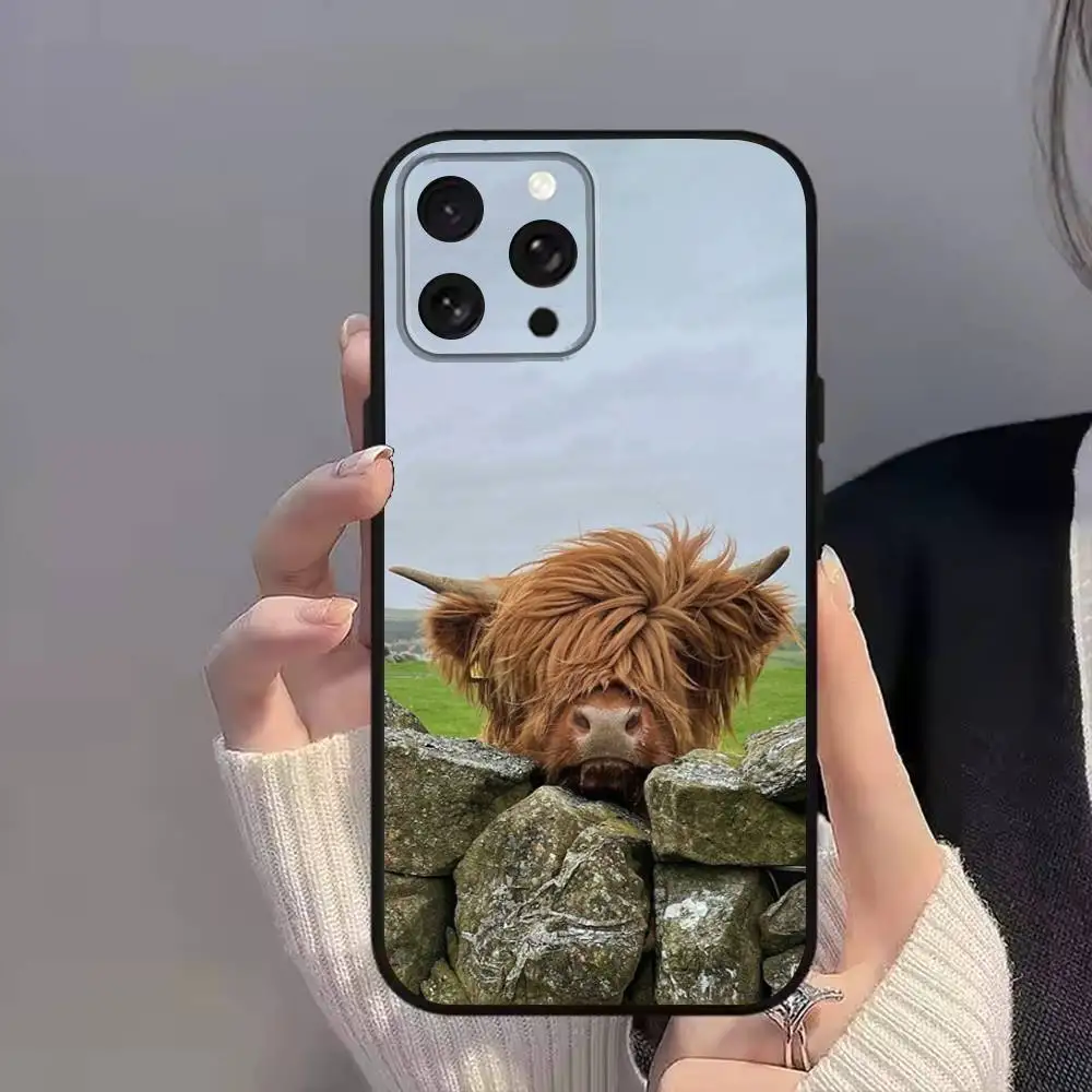 C-Cow FurryS H-HighlandS Funda de teléfono para iPhone 11,12,15,16,17,13,14,Pro,Max,Plus,E,Mini,Air,SE4 Caja blanda negra