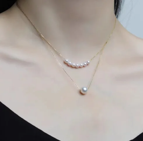 18k gold necklaces for women double chains necklace natural pearl necklaces