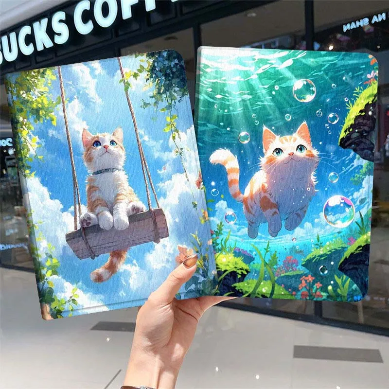 

Cute Cat Underwater Bubble Gift For Samsung Galaxy Tab A7 A A8 A9 A11 S6 S11 10.1 10.4 10.5 Inch Lite PLus Soft Tablet Case