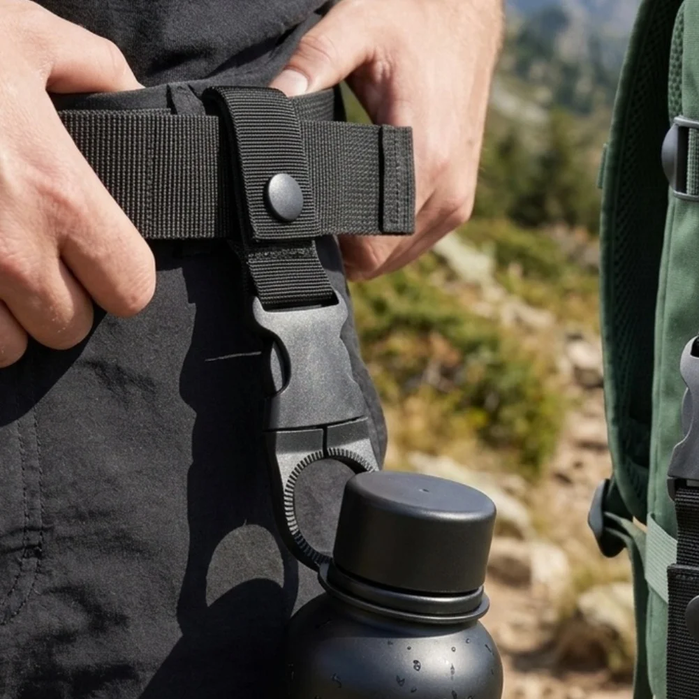 Nylon Water Bottle Holder Clip Set 2pcs with Buckle for Securing to Waist Belt Webbing and Outdoor Equipment Straps