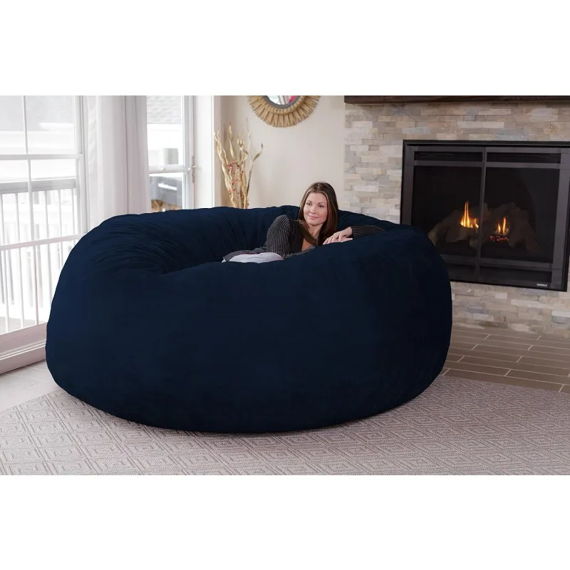 Bean Bag Chair: Giant 8' Memory Foam Furniture Bean Bag - Big Sofa with Soft Micro Fiber Cover - Navy