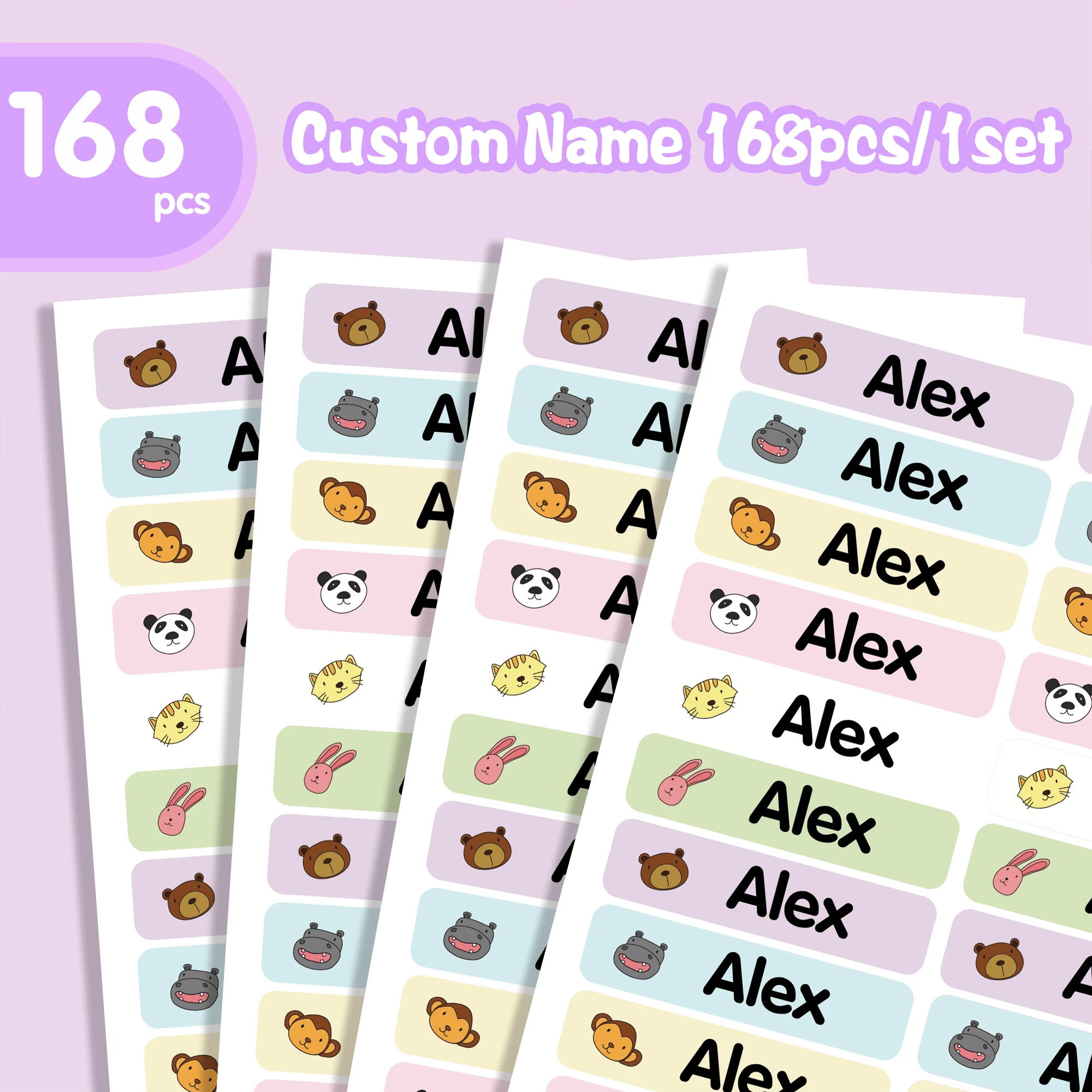 84/126pcs animals Custom Name Sticker Textbook Tag Name Label Custom Patches For School Lunch Boxes & Office Supplies, Water