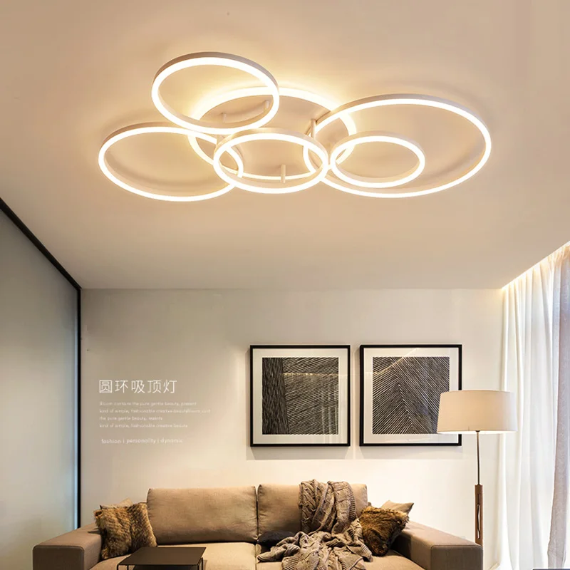 

Remote dimming Circle Rings led Chandelier ceiling For living Room Bedroom Study Room light White/Brown Color Modern Chandelier