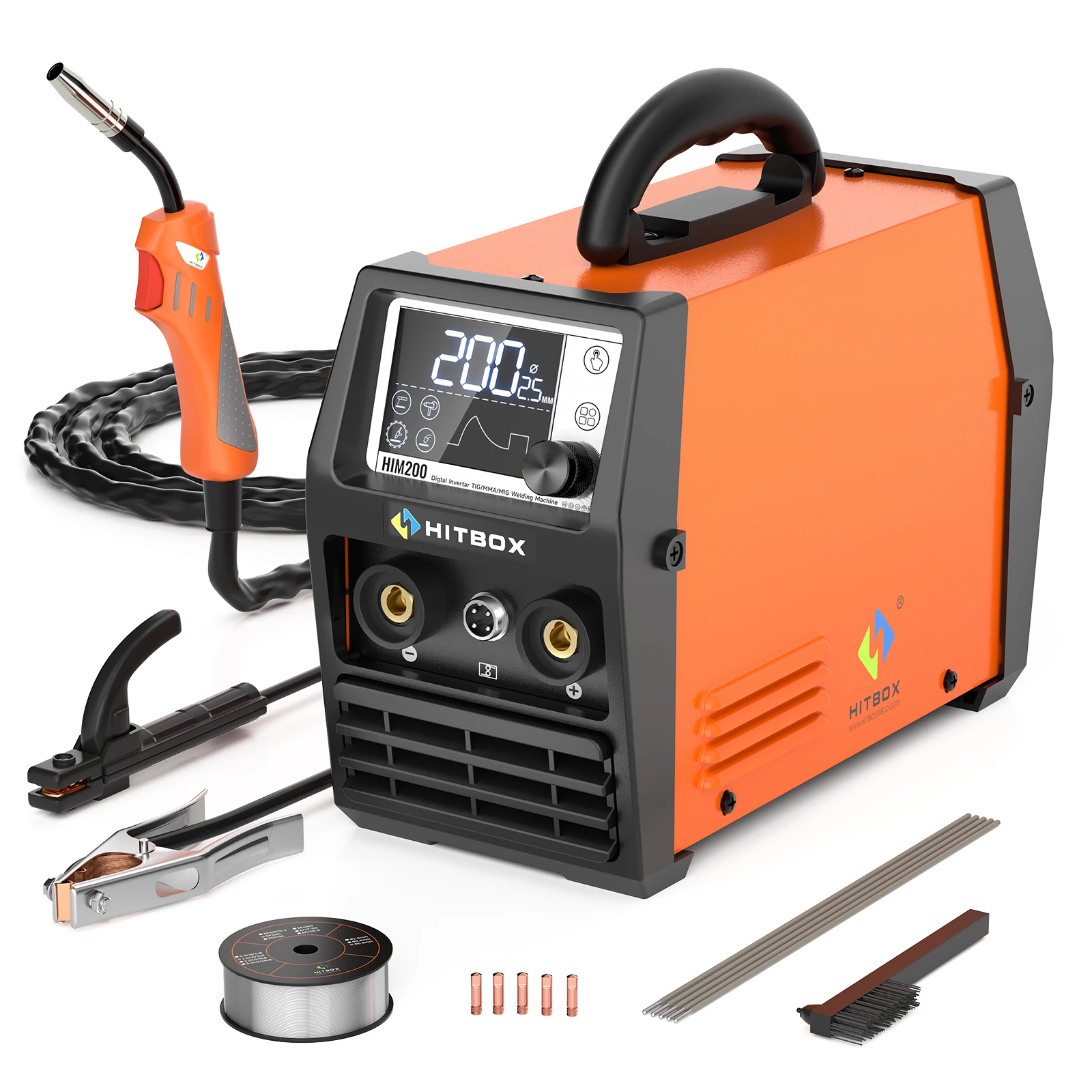 HITBOX 3 in1 MIG/Lift TIG/MMA Semi-Automatic Welding Machine Non Gas Soldering Inverter Welder 1KG Welding Wire 110V 220V HIM200