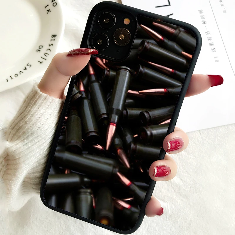 5 5S SE 2020 Phone Cover Case for iPhone 6 6S 7 8 PLUS X XS XR 11 12 13 MINI 14 PRO MAX Rubber Loose Gold Bullets gun Bullet