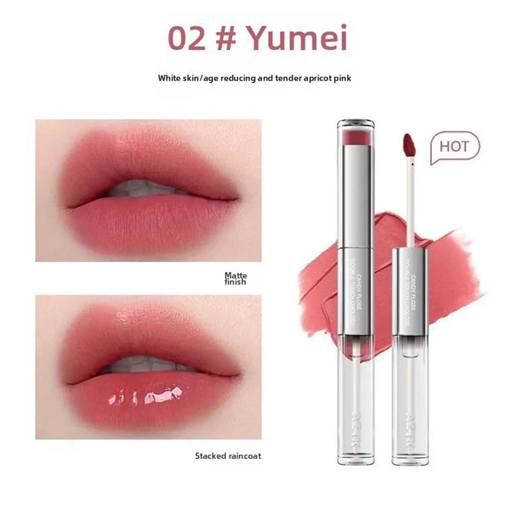 Doppi tubi per lucidalabbra Specchio per luce d'acqua a lunga durata Labbro Marrone Tinta per labbra sexy Smalto rosso Trucco liquido Cosmetici Lipst D5p9