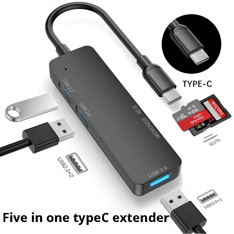 ZLRLMHY USB-Hubs Typ C 5 IN 1 Multi-Splitter-Adapter mit TF-SD-Lesersteckplatz für MacBook Pro 13 15 Air PC Computerzubehör