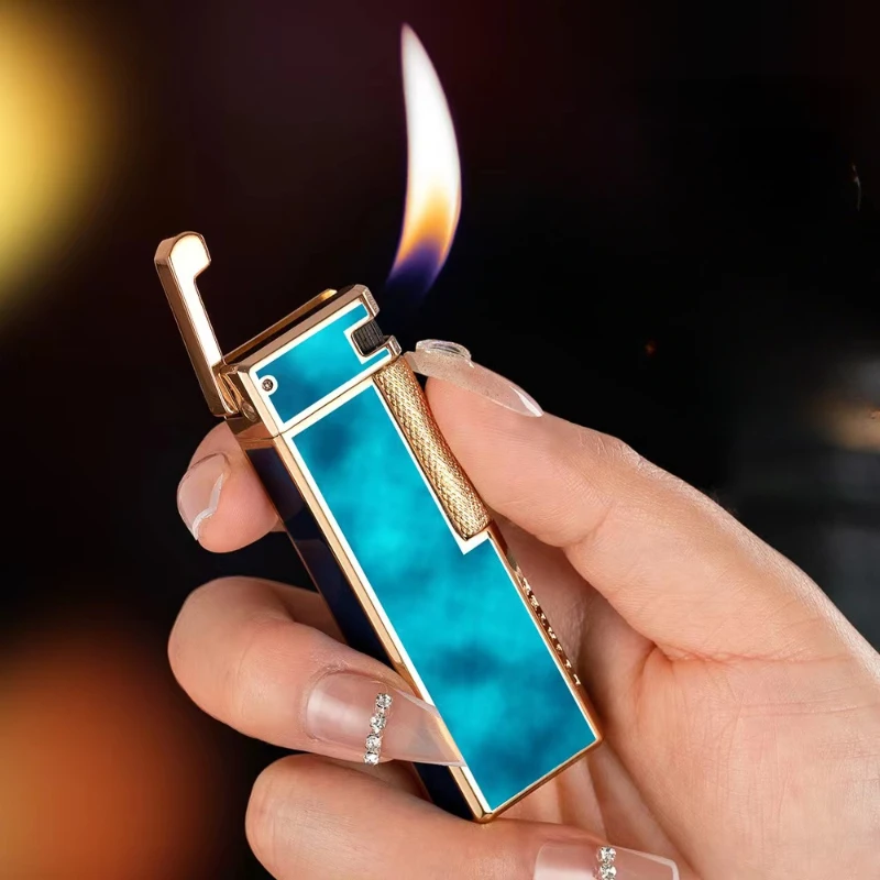 2023 New Metal Grinding Wheel Sideslip Oblique Fire Inflatable Lighter Outdoor Portable Cigar Gas Lighter Classic Retro Gift