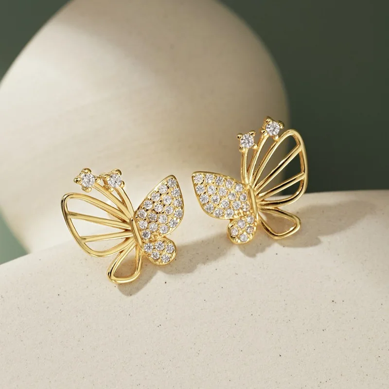 Stud Earrings For Women Girls Cute Insect Butterfly Hollow Shape Rhinestone Deco Earring Ear Accessories Gift Trinket New Arriva