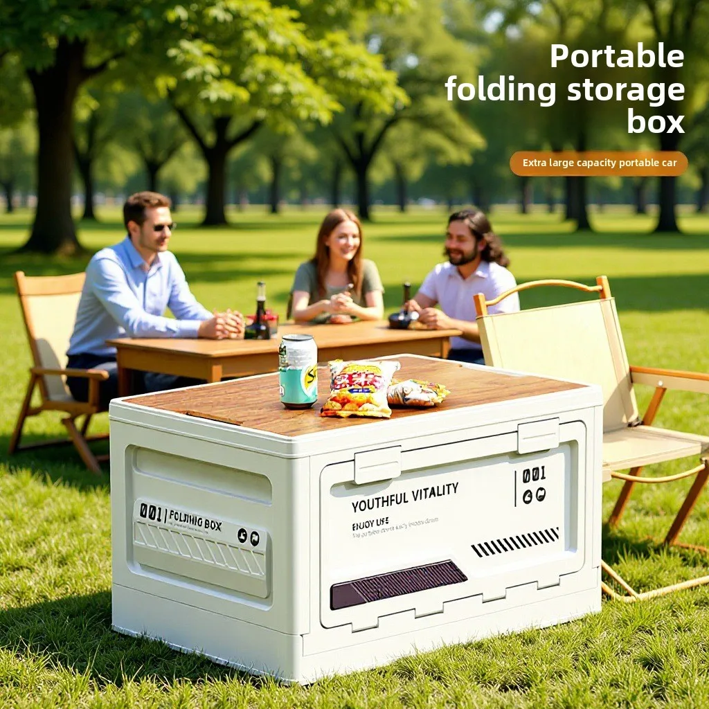 All In One Camping Storage Organizer Folding Car Trunk Box With Stool Cutting Board Ideal For Outdoor Picnic Road Travel