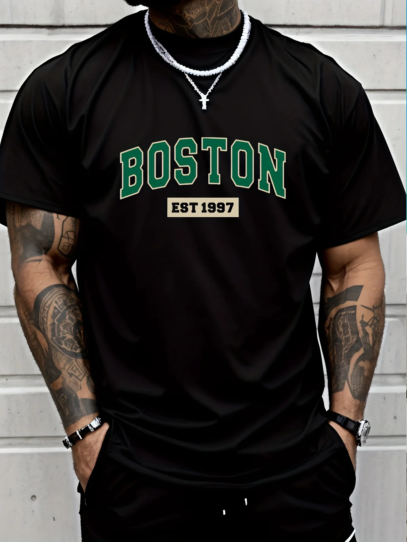 Men's Breathable Round Neck T-shirt Boston South 1997 Digital Printed Sports and Leisure Versatile Short Sleeve Top