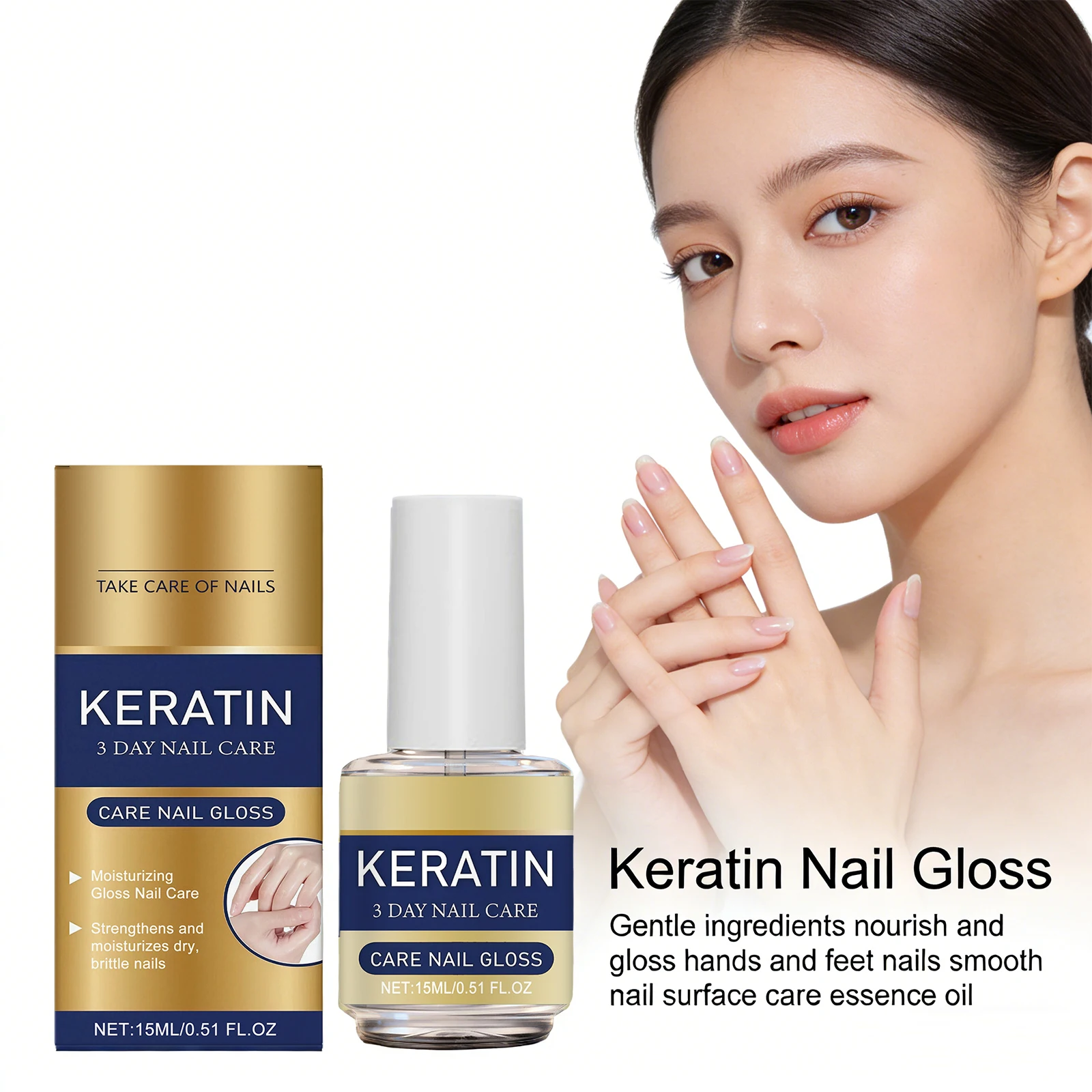 Keratin Nail Gloss 3 Day Nail Care Nail Repair Strengthen Improve Yellowing and Thickening Long Lasting Repair Brittle Thin Nail