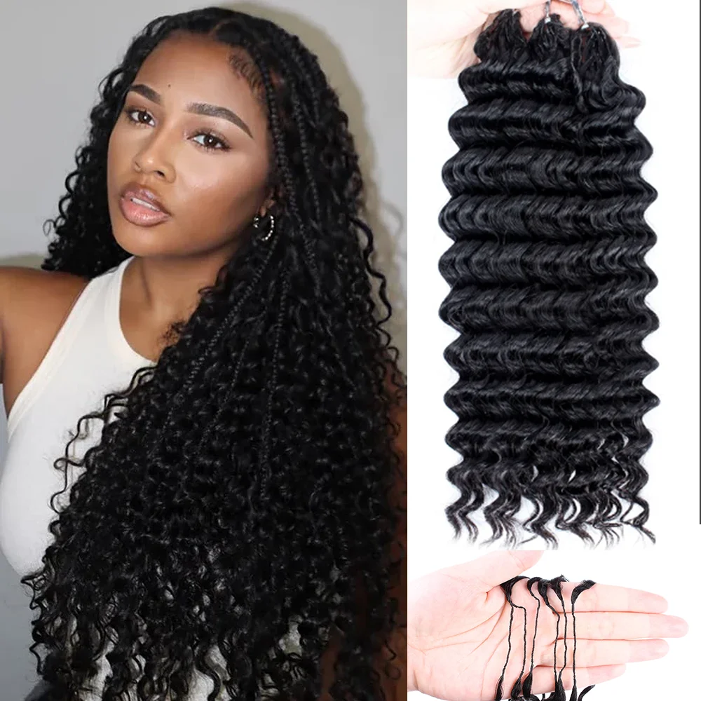 

14 Inch Deep Wave Curly Crochet Hair Burmese Curly Human Hair Crochet Pre Looped For Black Women Twist Braiding Hair Extensions