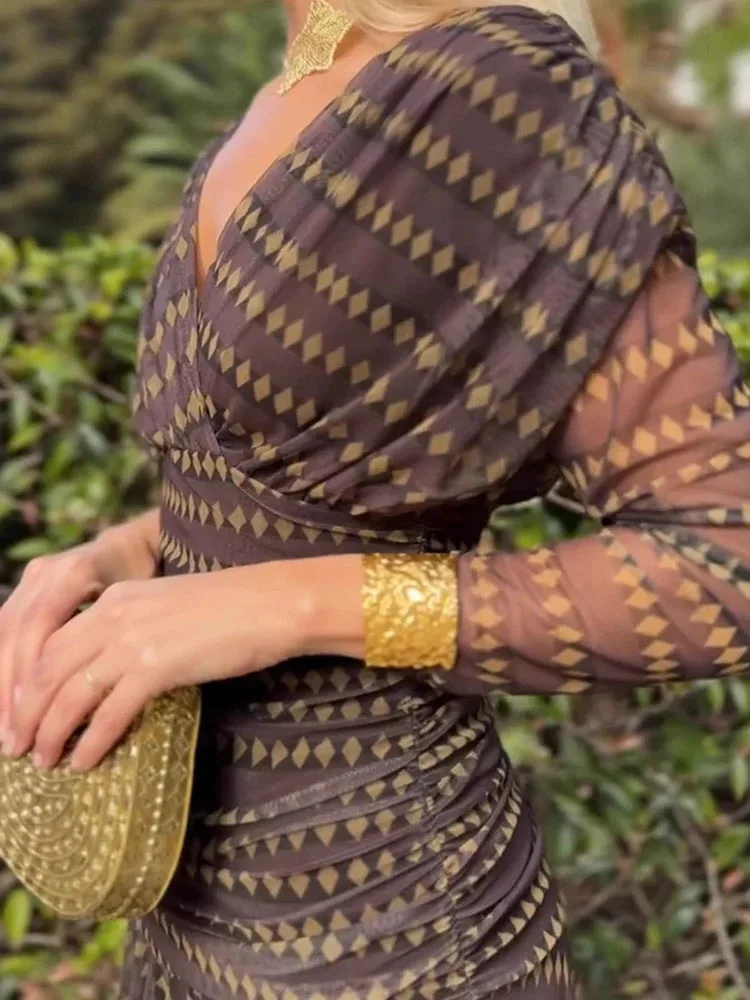 مثير عالية الخصر شبكة ألف خط فستان الصيف المطبوعة شال طوق الشيفون فستان جديد مثير قبالة الكتف بوهو سوينغ فستان طويل الشاطئ #5