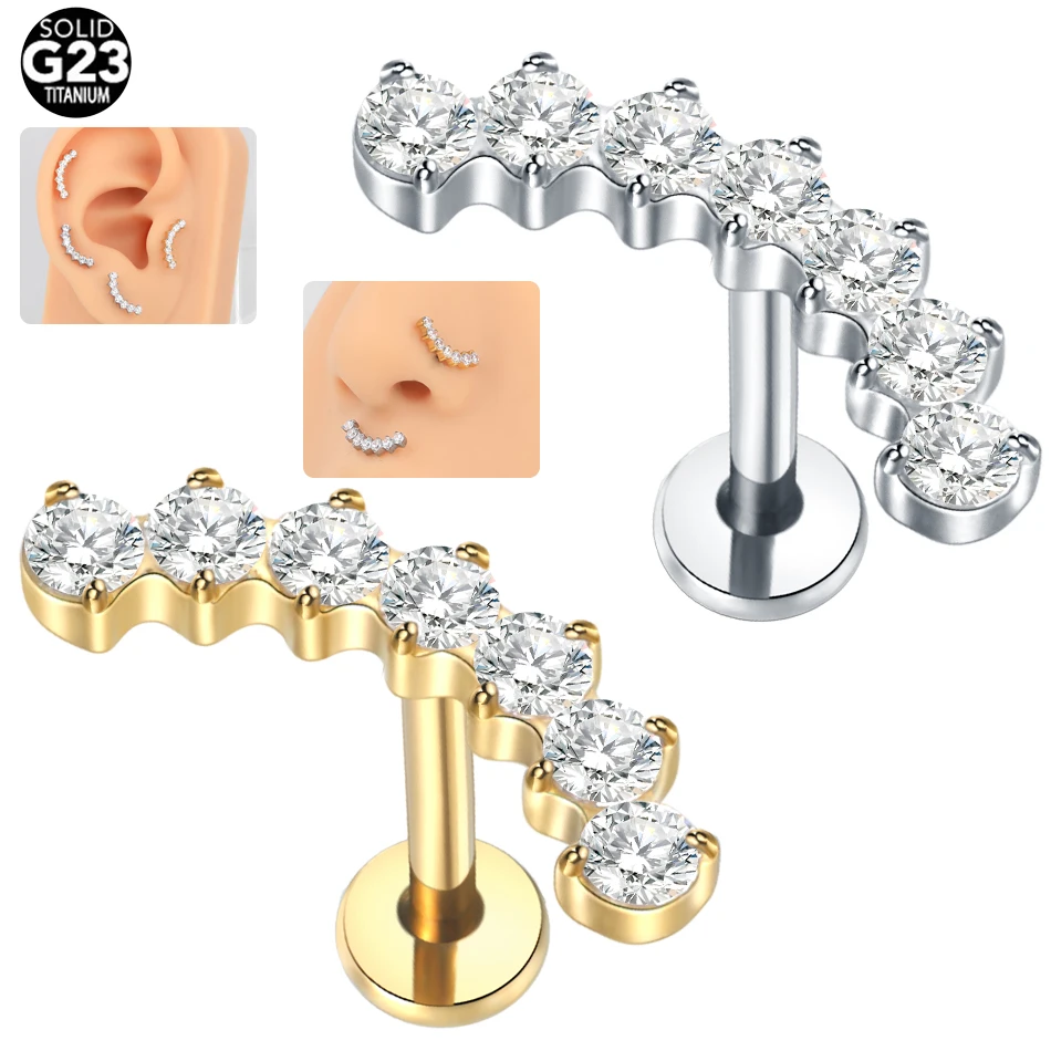 1Pc G23 Titanium Internal Thread Ear Tragus Piercing Helix Ear Studs Earrings for Women Crystal Moon Butterfly Labret Piercing