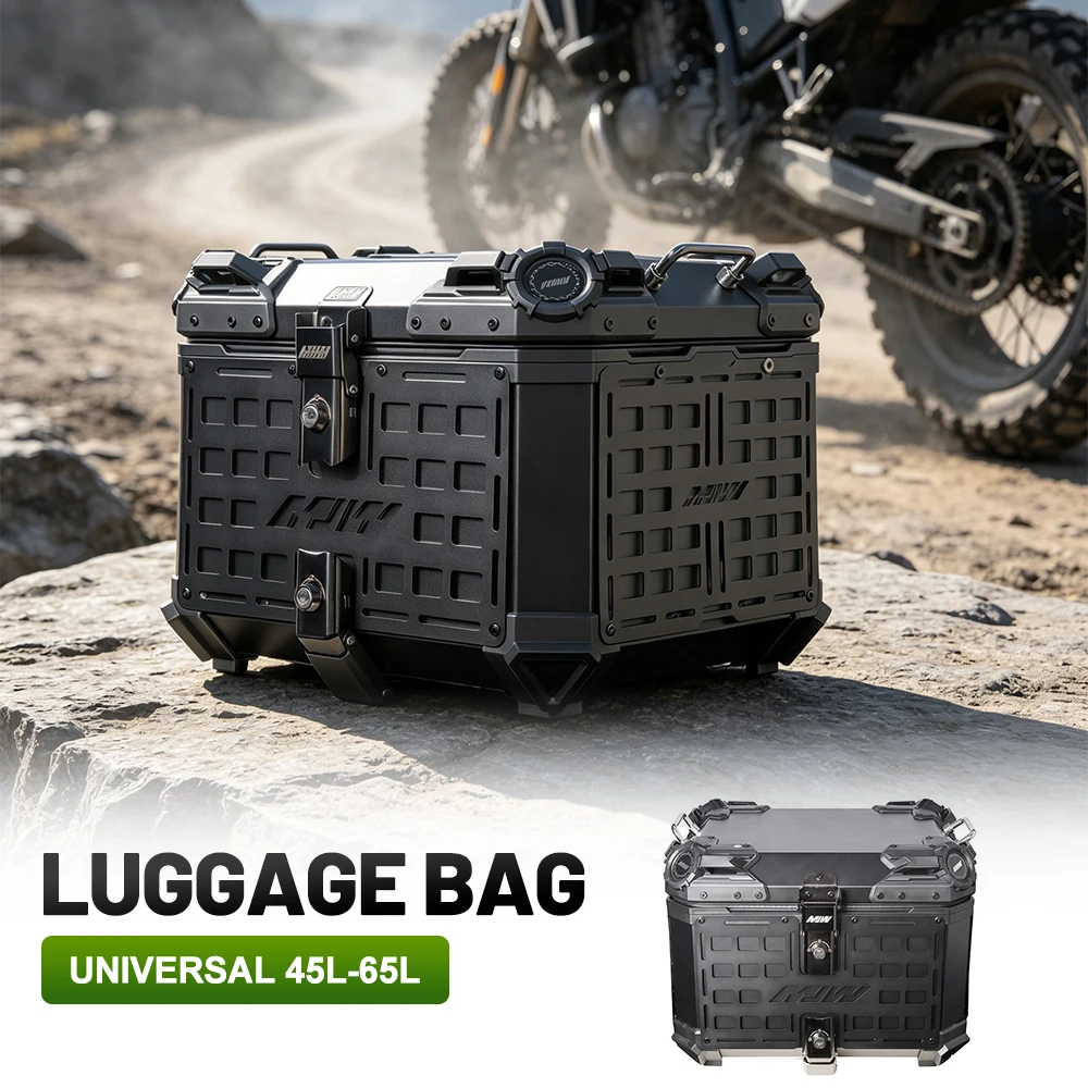 45L Aluminum Alloy Motorcycle Tail Box Portable Carry Handle with Base Plate Quick Release Black Electric Scooter Rear Trunk