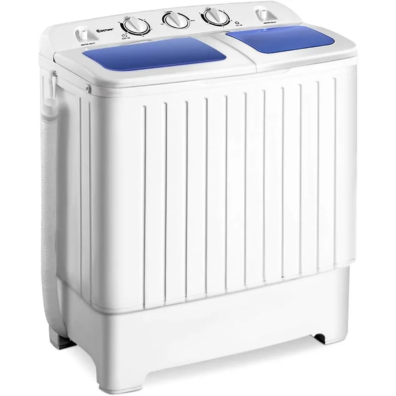 Giantex Portable Mini Compact Twin Tub Washing Machine 20lbs Washer Spain Spinner Portable Washing Machine, Blue+ White