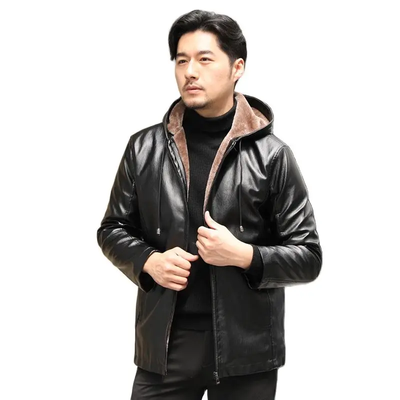 

Мужское однотонное черное осенне-зимнее Мужское пальто в британском стиле с шерстяной толстой кожаной курткой куртка для молодых мужчин Модная Кожаная Куртка