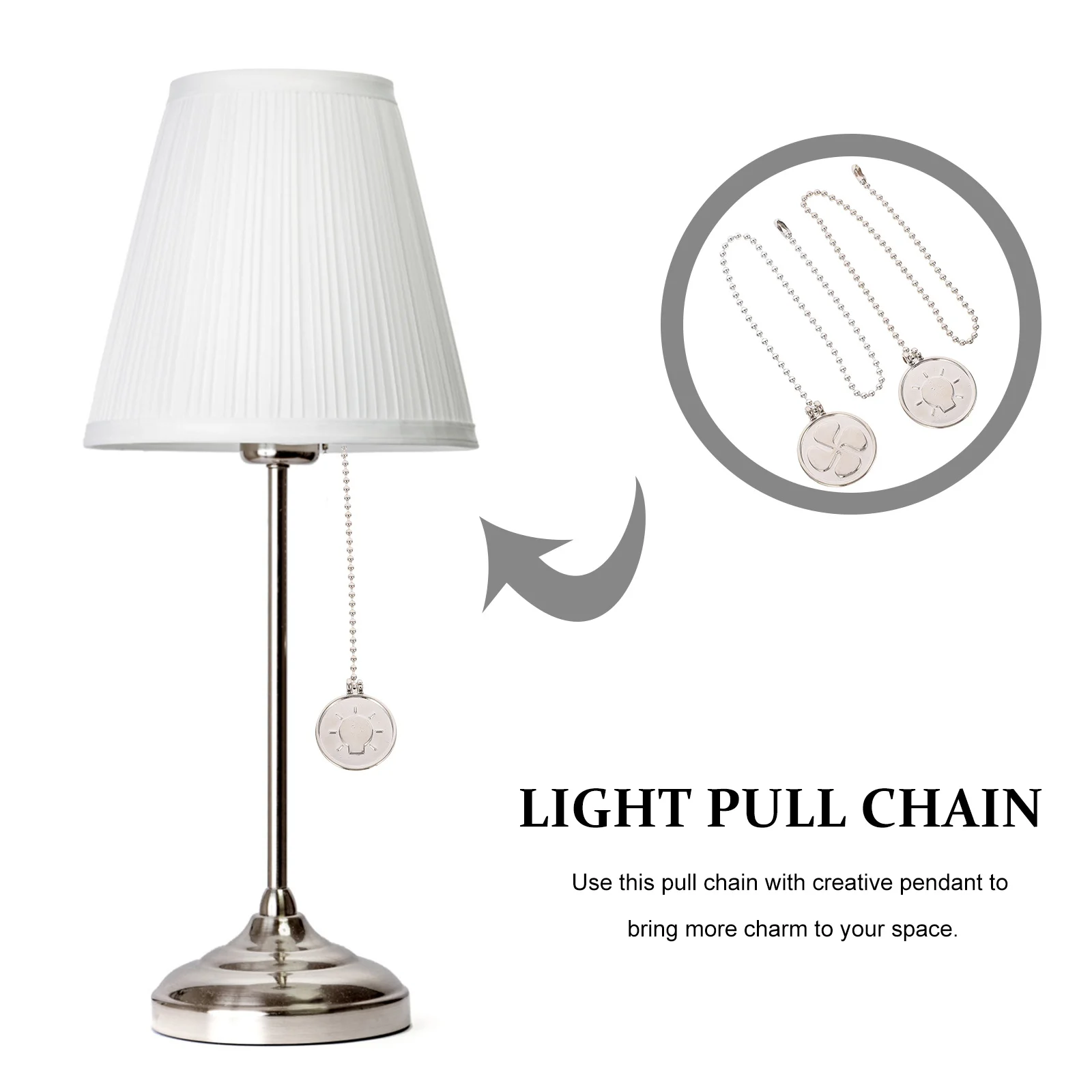 

2 Pcs Pull Cord Light Indoor Chains Ceiling Fan Extension Metal Cords for Fixture