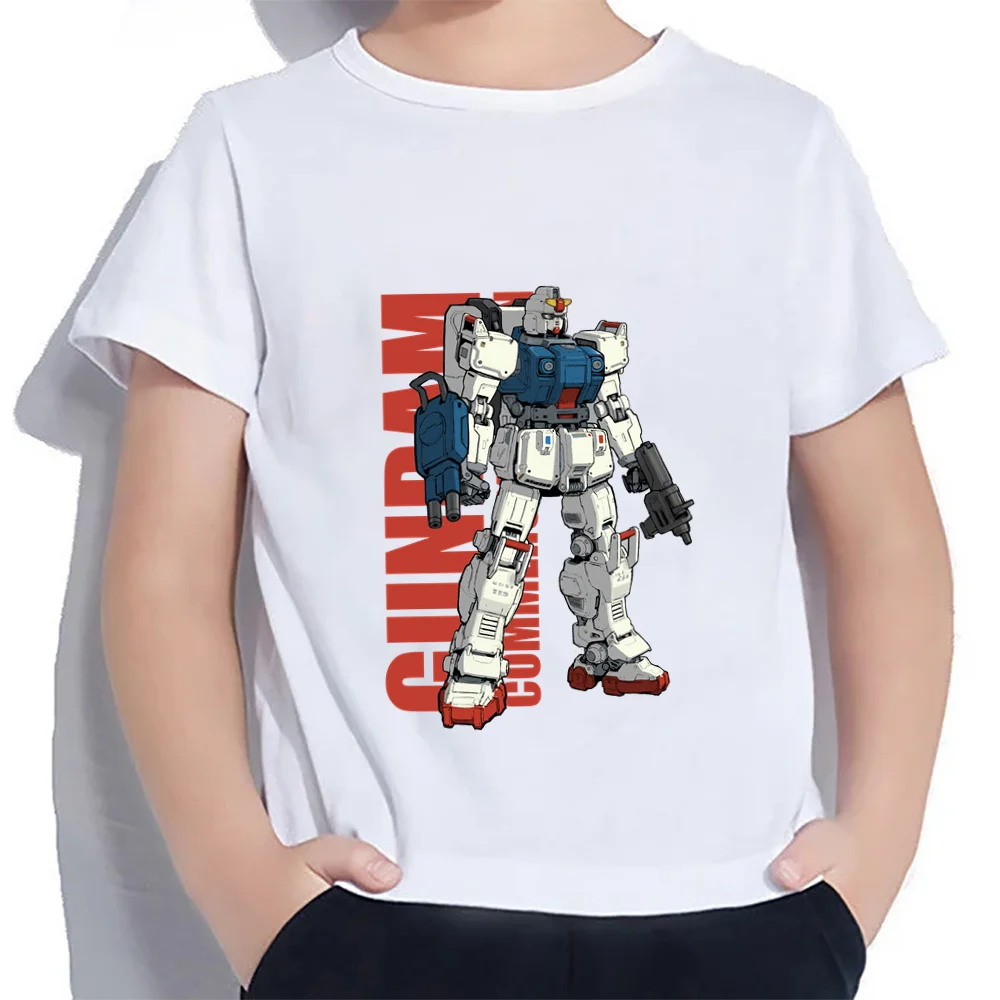 T Shirt pakaian anak-anak Anime Gundam atasan anak laki-laki Fashion High Street santai gaya Harajuku anak laki-laki pakaian 2024 100-160 diskon besar musim panas