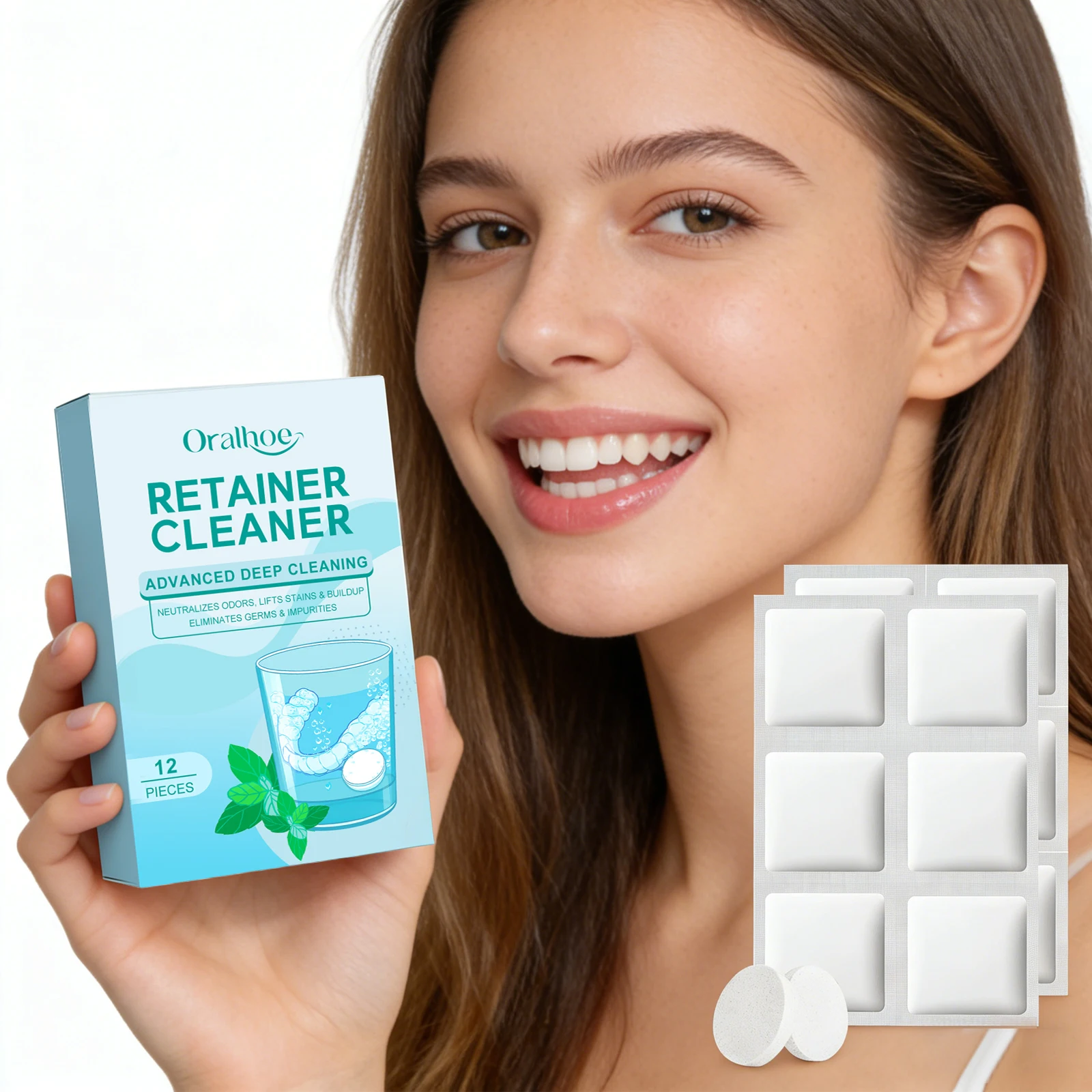 Denture Cleaning Effervescent Tablets Deep Cleansing Food Residue Removal Fresh Breath Antibacterial False Teeth Cleaning Care