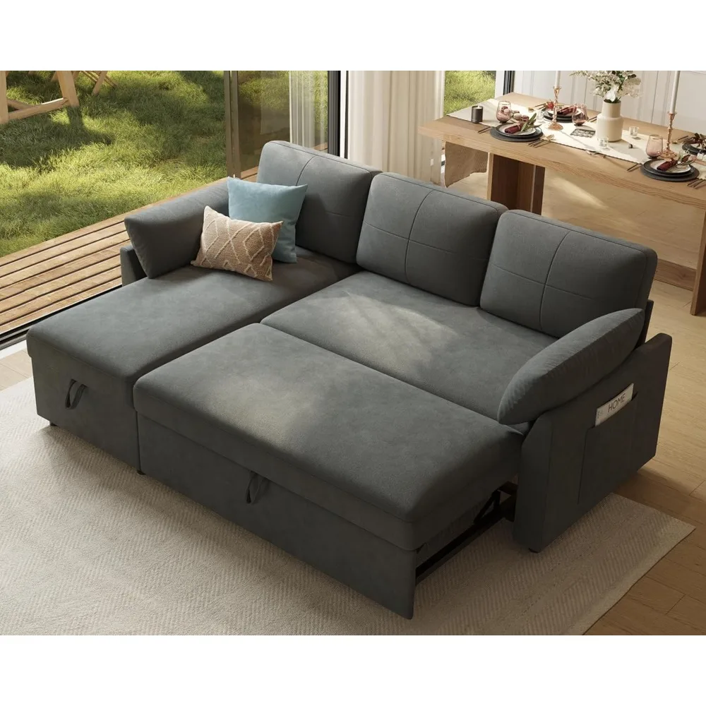 

Диван-кровать, диван-кровать 2-в-1 с шезлонгом для хранения вещей, выдвижной диван-диван для гостиной, гостиной, льняной серый цвет