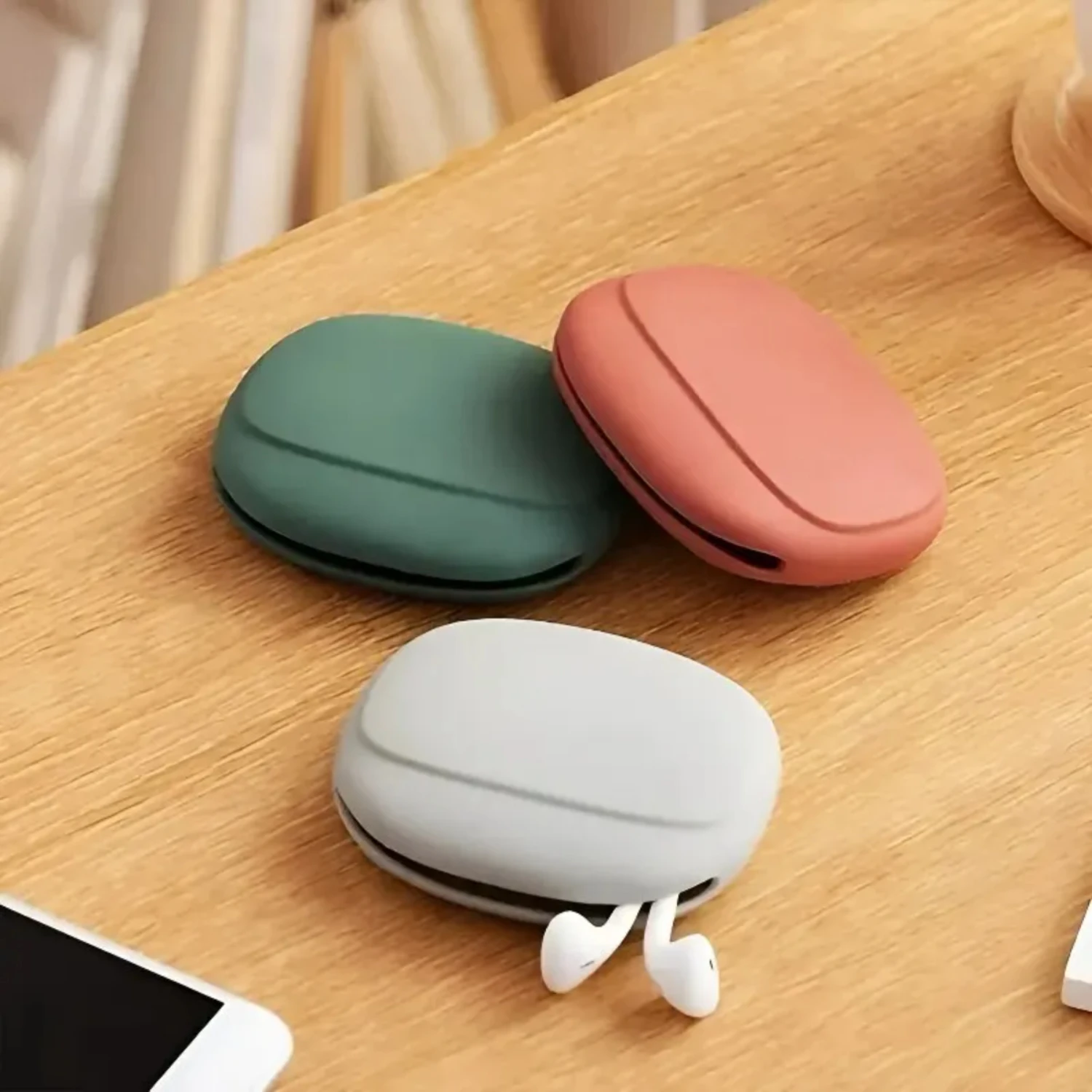 2 PCs Silicone Earphone Data Cable  Box Mini Key Box Lipstick Mini  Bag Green Light Gray Red