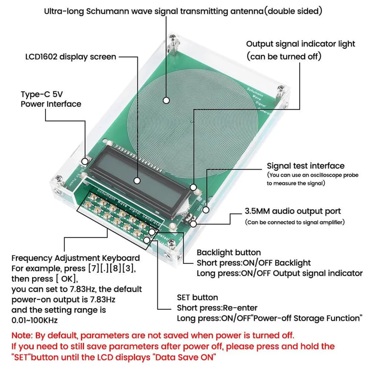 A79G Benutzerdefinierter Frequenzgenerator V2, 7,83 Hz SchumannWave Resonanzgenerator, 0,01 Hz–200000 Hz einstellbare Sinuswellenresonanz A
