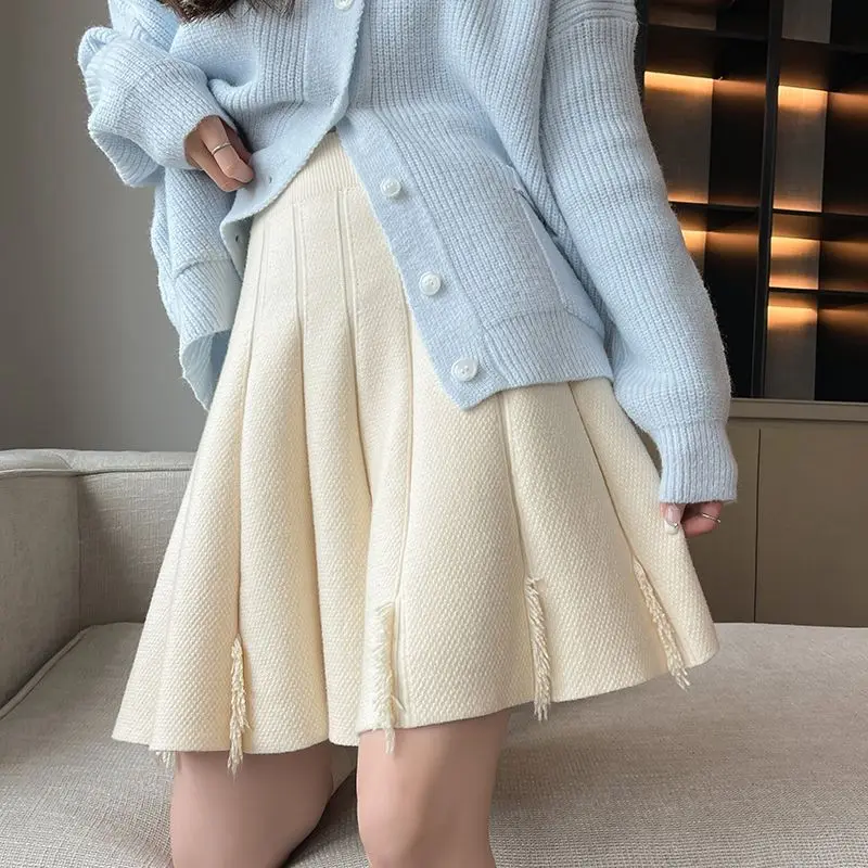 Mini Skirt Women High Waist Pleated Autumn New Knitting A-line Slim Trendy Korean-style Gentle Leisure Preppy Style All-match