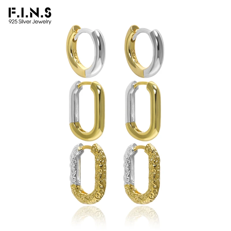 

F.I.N.S Minimalist Oval Round S925 Sterling Silver Gold Small Hoop Earrings Geometric Smooth Uneven Huggies Fashion Fine Jewelry