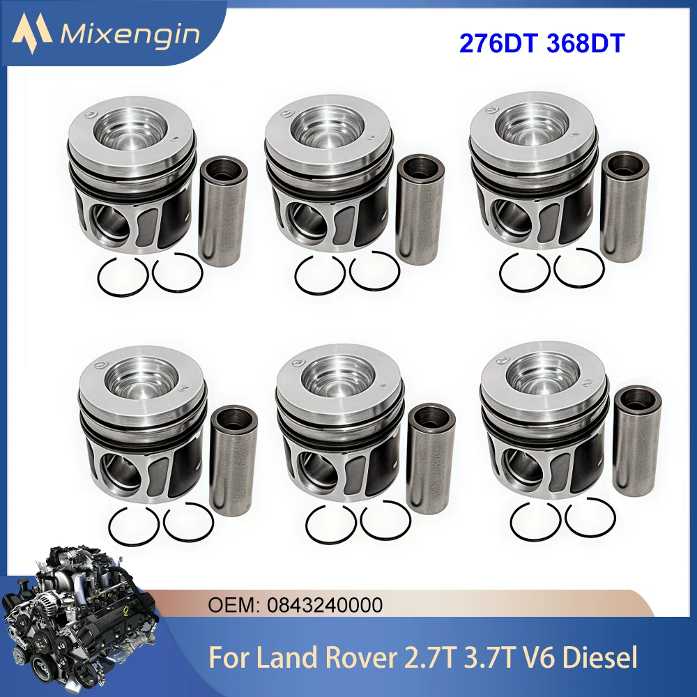 6pcs 276DT 368DT Engine Parts Piston & Ring Kit Fit 2.7T 3.6T V6 Diesel For Land Rover Discovery Range Rover 2.7 3.6 0843240000