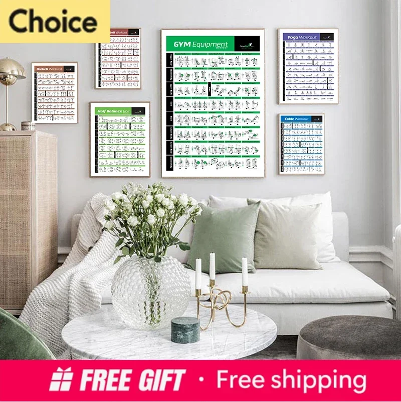 Bodybuilding Gym Sport Fitness Dumbbell Poster Kettlebell Workout Exercise Training Chart Art Wall Poster Print Home Decor