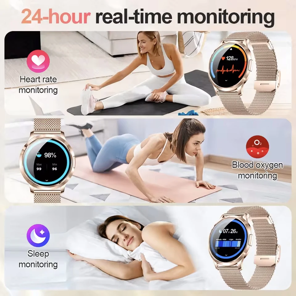 Reloj inteligente ultrafino a la moda para mujer, reloj de pulsera deportivo con pantalla AMOLED HD de 1,32 pulgadas, reloj inteligente con llamadas Bluetooth que siempre muestran la hora