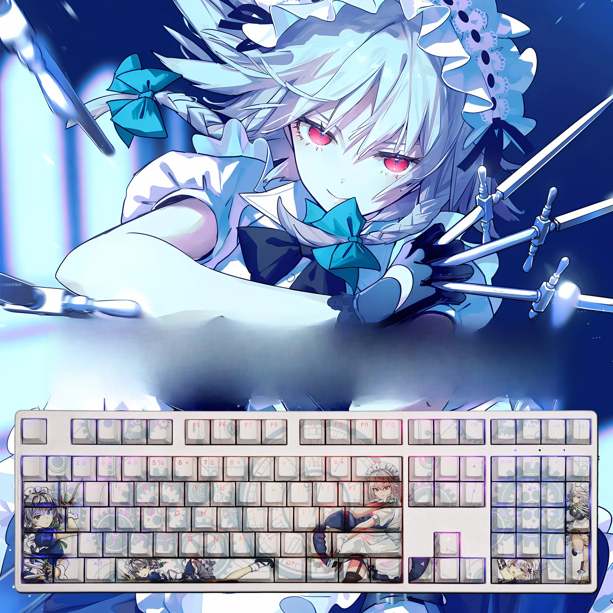 108 Keys/Set Izayoi Sakuya Touhou Project Cute Sexy Girl PBT Keycaps Cherry Height for MX Switch Mechanical Keyboard Game Custom