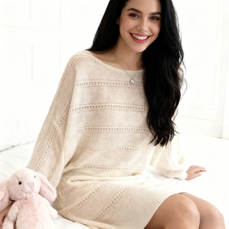 جديد شيك الخريف الملابس النسائية محبوك الجوف طاقم الرقبة سترة موضة رقيقة فانوس كم عادية تريكو الكورية نمط علوي