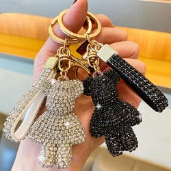 2023 Handmade Rhinestone Bear Keychain Pendant for Women Bag Men Car Key Chain Accessories Girl Gift Anime Animal Metal Keyring