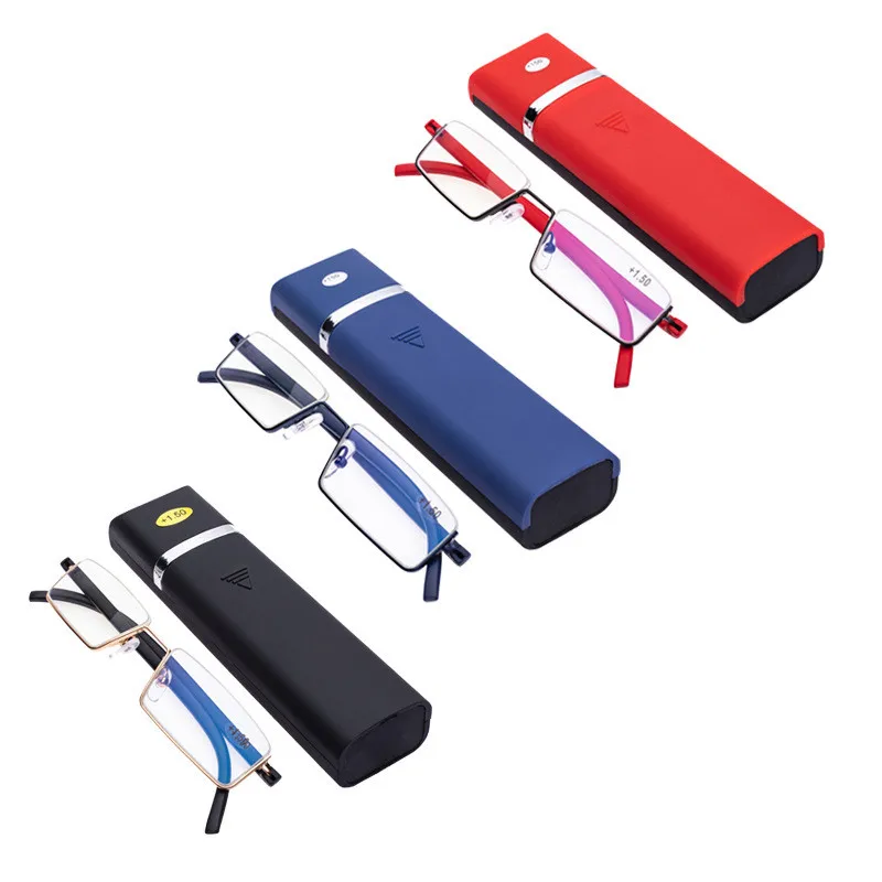 Portable Half Frame Presbyopia with Glasses Case Unisex Fashion TR90 Reading Glasses Men Women Vintage Prescription Eyeglasses
