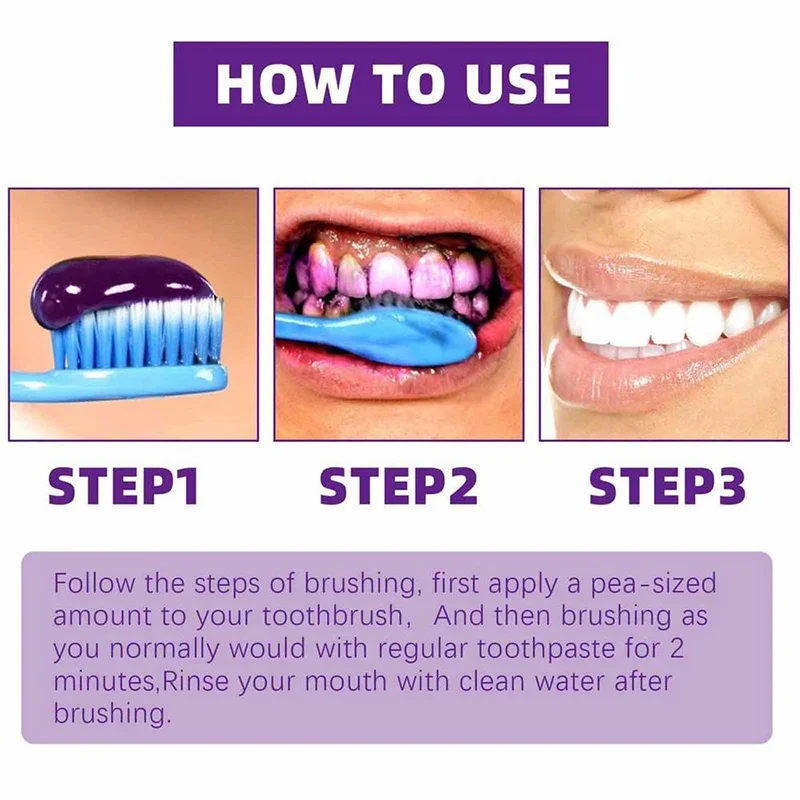 Purple Toothpaste Teeth Whitening Colour Corrector Effective Remove Stain Fresh Breath Professional Dental Tooth Whitening Care