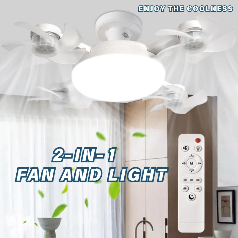 2‑In‑1 Fan Light Silent Multi‑Fan‑Head Ceiling LED Lamp Remote Adjustable For Home Bedroom Living Room Cooling Lighting