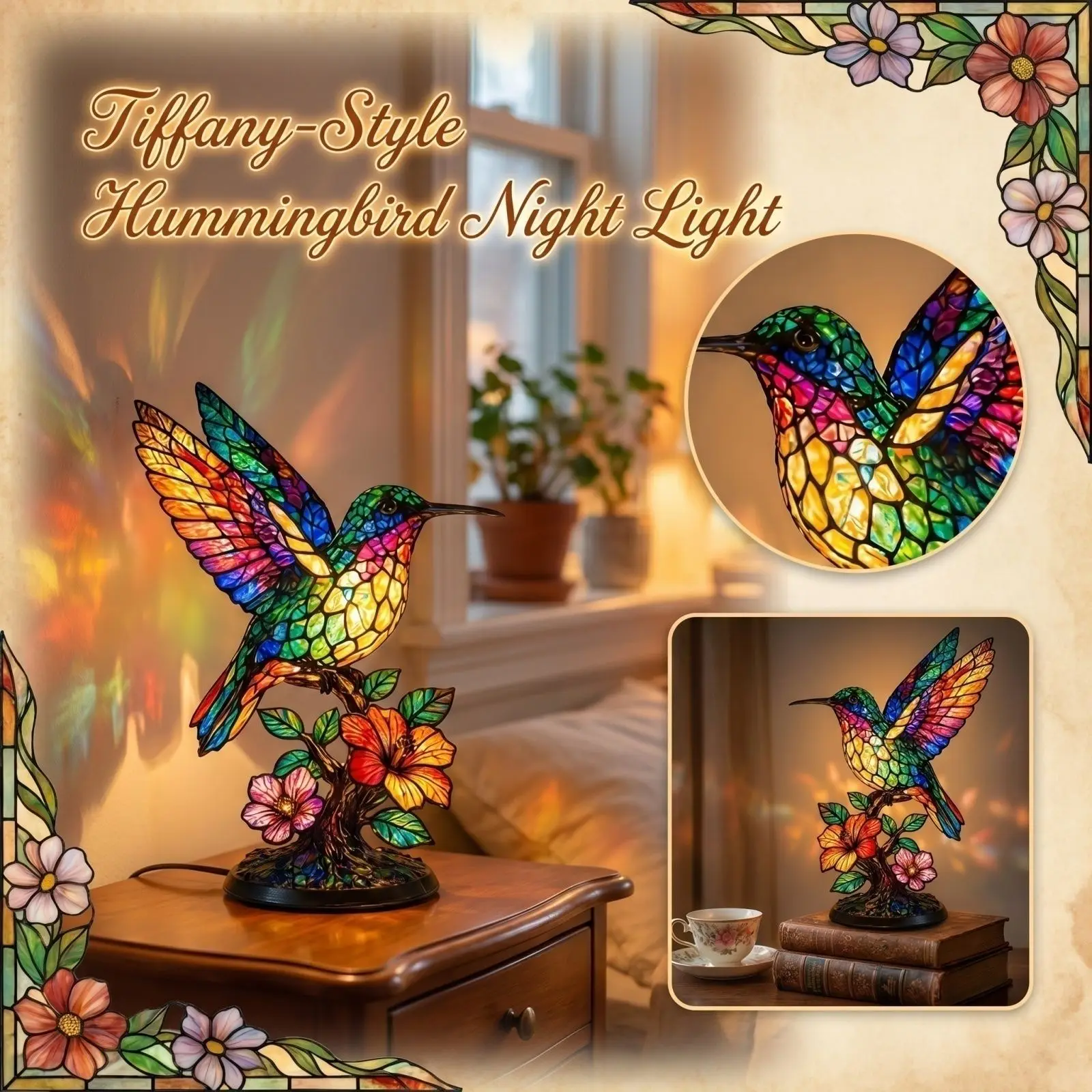 Flower Bird Night Light Desk Decorative Nightlight Creative Table Lamp for Bedroom Living Room Home Decorations