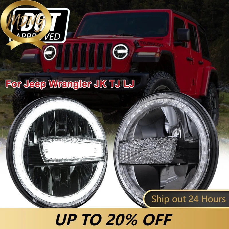 2pcs 7Inch Round LED Headlights with DRL High/Low Beam for Jeep Wrangler JK TJ LJ