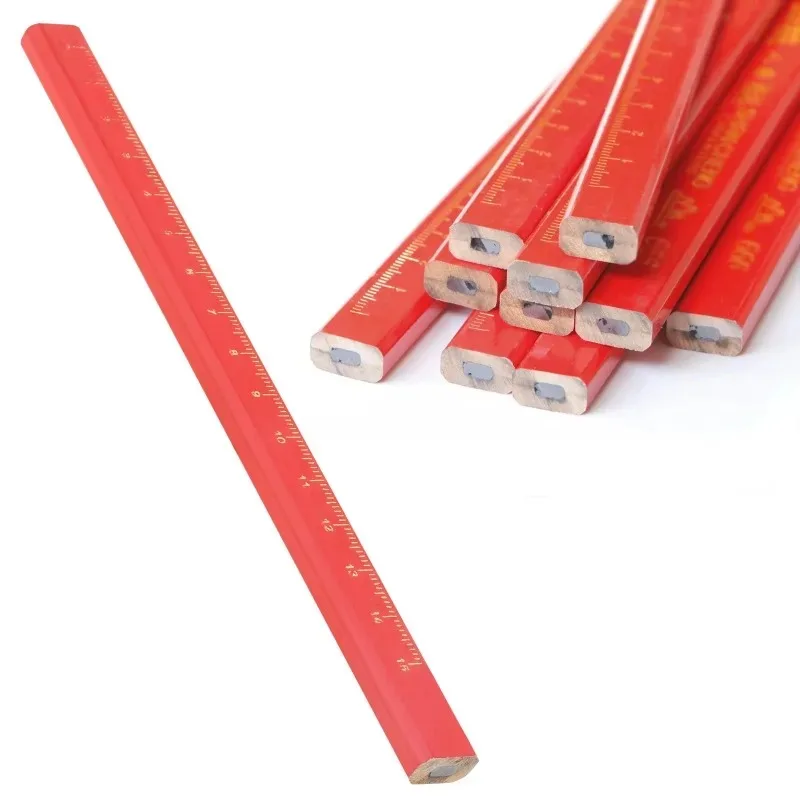 10 octagonal hardwood pencil sets for marking tools on wood and metal concrete, as well as red flat woodworking pencil sets
